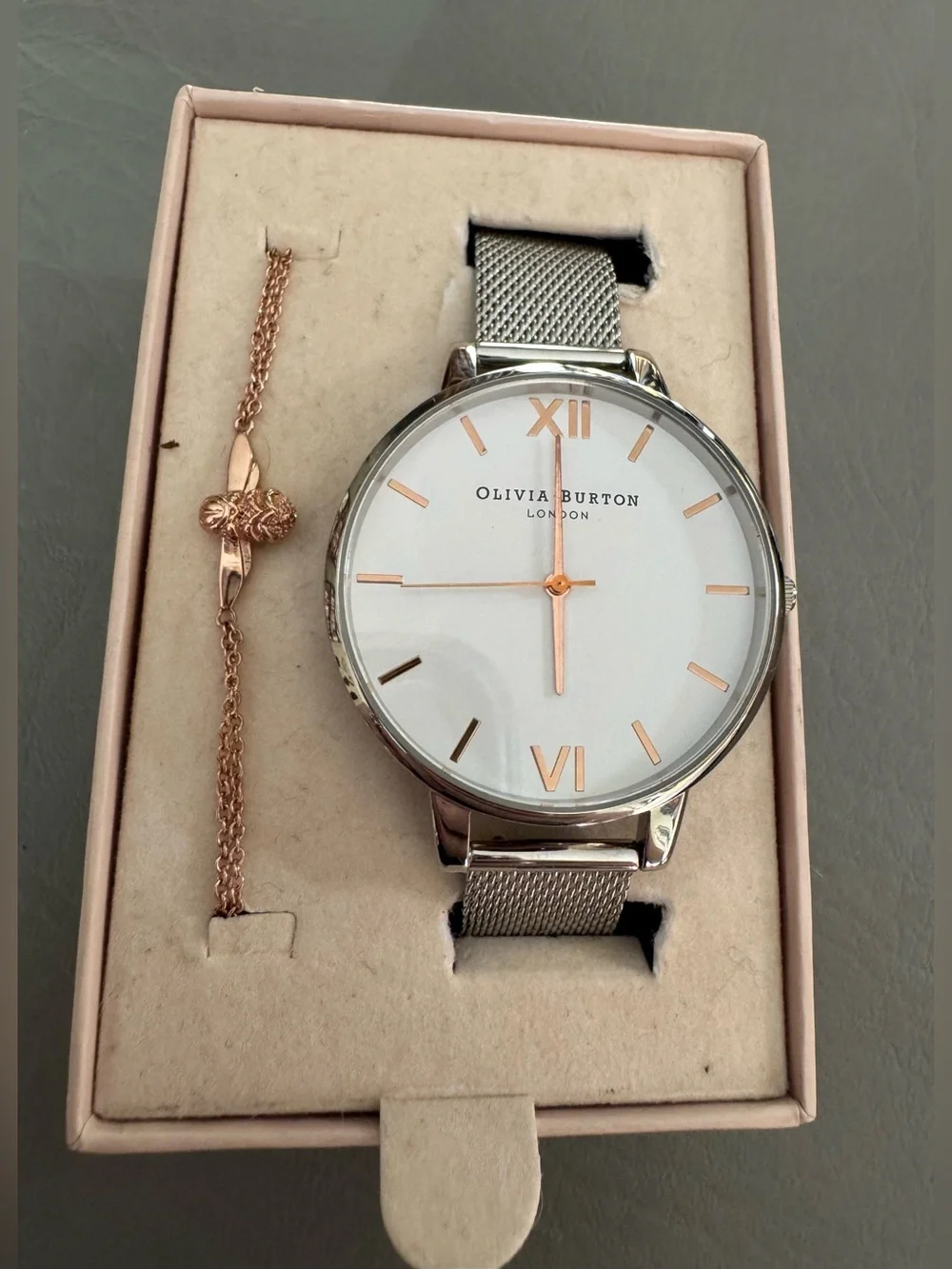 Olivia Burton Stainless Steel Mesh Watch & Rose Gold Bracelet Set